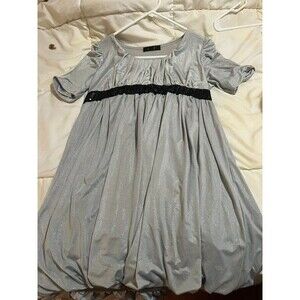 PK Metallic Shimmer Puff‑Sleeve Dress Gray Fit & Flare Women’s Small